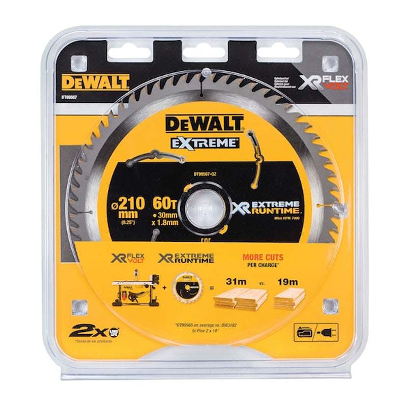 Lame de scie circulaire stationnaire DEWALT DT99567-QZ Carbure XR Runtime Ø210x30mm, 60 dents