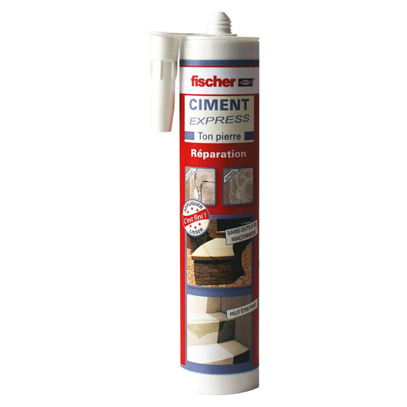 Lot de 12 cartouches de ciment express ton pierre 310 ml FISCHER 522688 prêt à l’emploi
