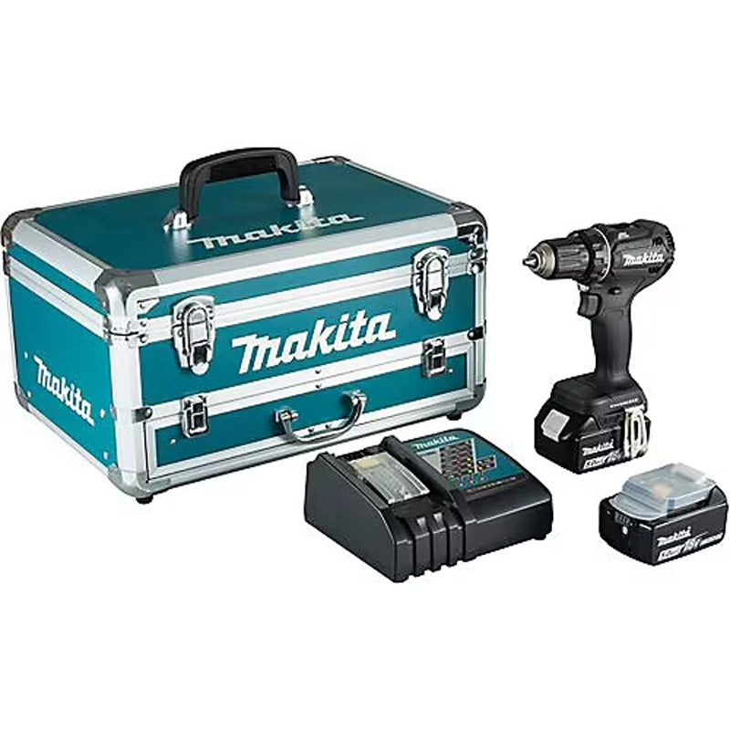 Perceuse visseuse MAKITA 18 V Li-Ion DDF485TX2B, 5 Ah BL1850B Ø 13 mm (coffret alu + kit d'accessoires)