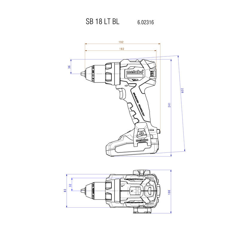 Perceuse à percussion sans fil 18V SB 18 LT BL METABO 602316890 (vendu sans batterie)
