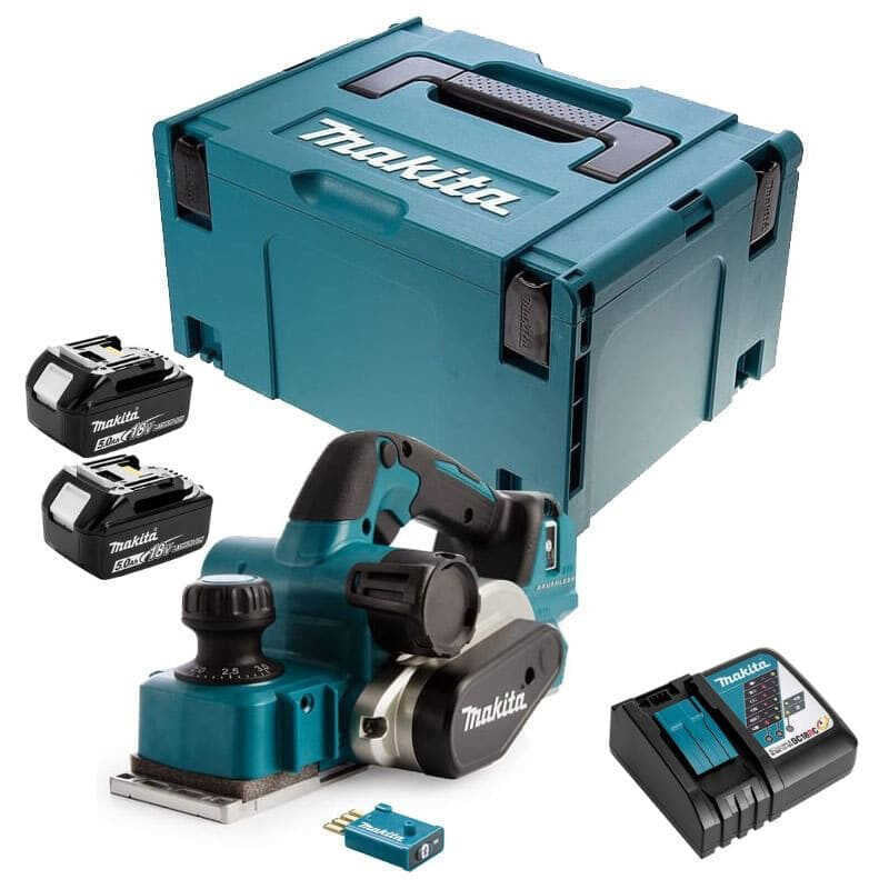 Rabot Brushless 82mm 2x5Ah 18V LXT ® MAKITA DKP181RTJU en Coffret + puce AWS
