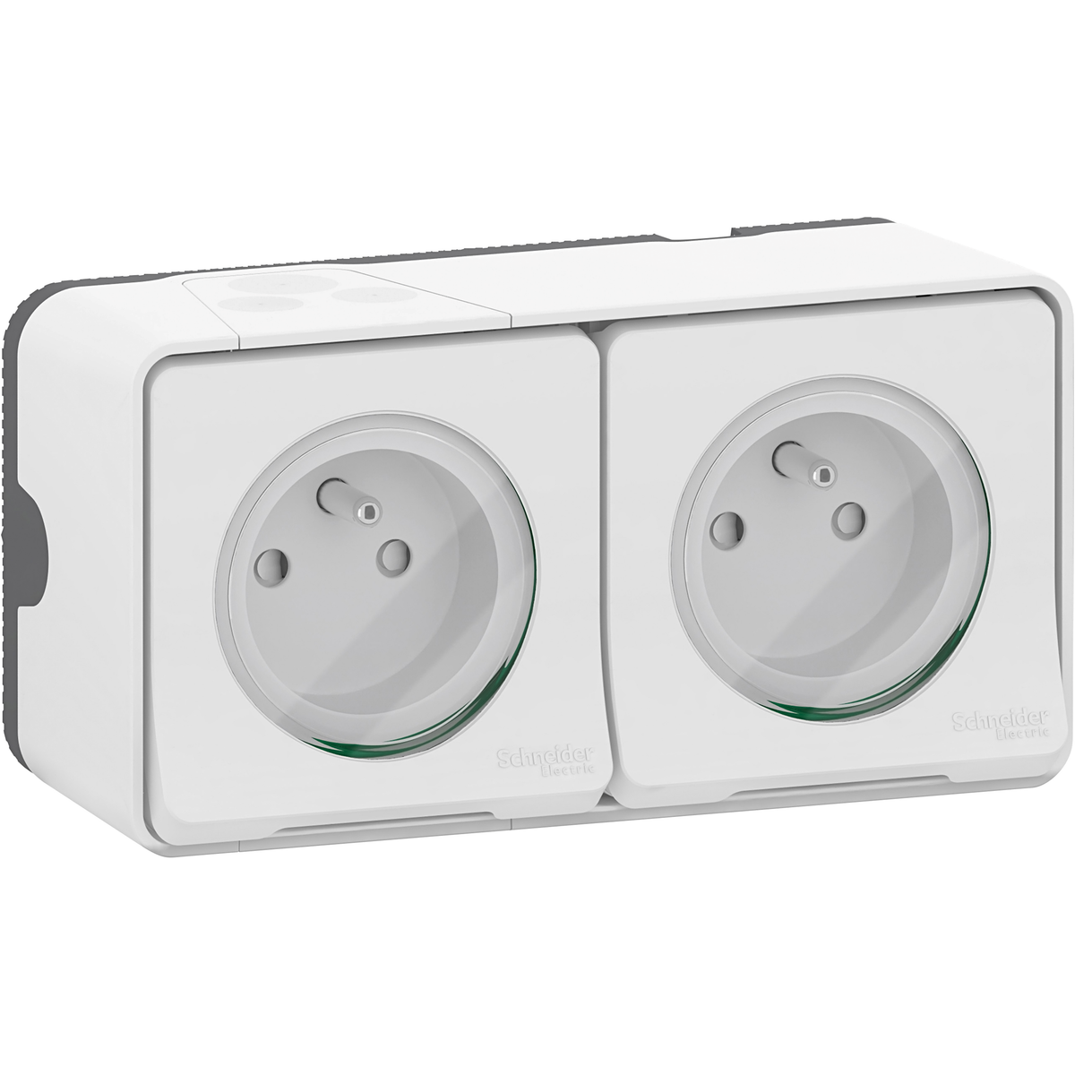 Double prise SCHNEIDER MUR36027 2P+T horizontal étanche complet en saillie IP55 blanc Mureva Styl