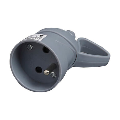 Fiche électrique femelle à anneau 2 pôles + terre 16A. Gris ZENITECH