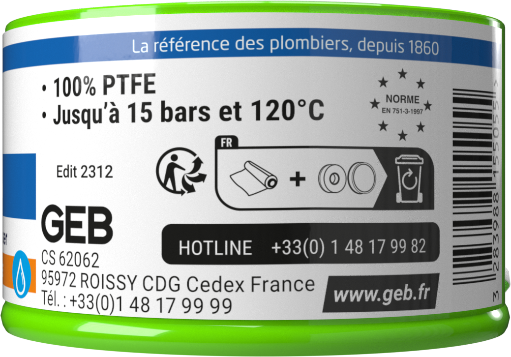 Fil d'étanchéité GEB 100% PTFE pour tous raccords à visser 60m