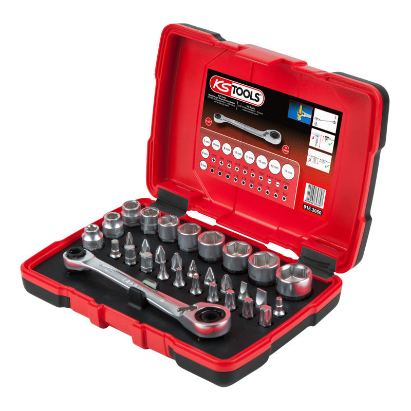 Coffret de douilles traversantes de 5 à 14mm et embouts de vissage 1/4, 31 pcs  - KS TOOLS - 918.3050
