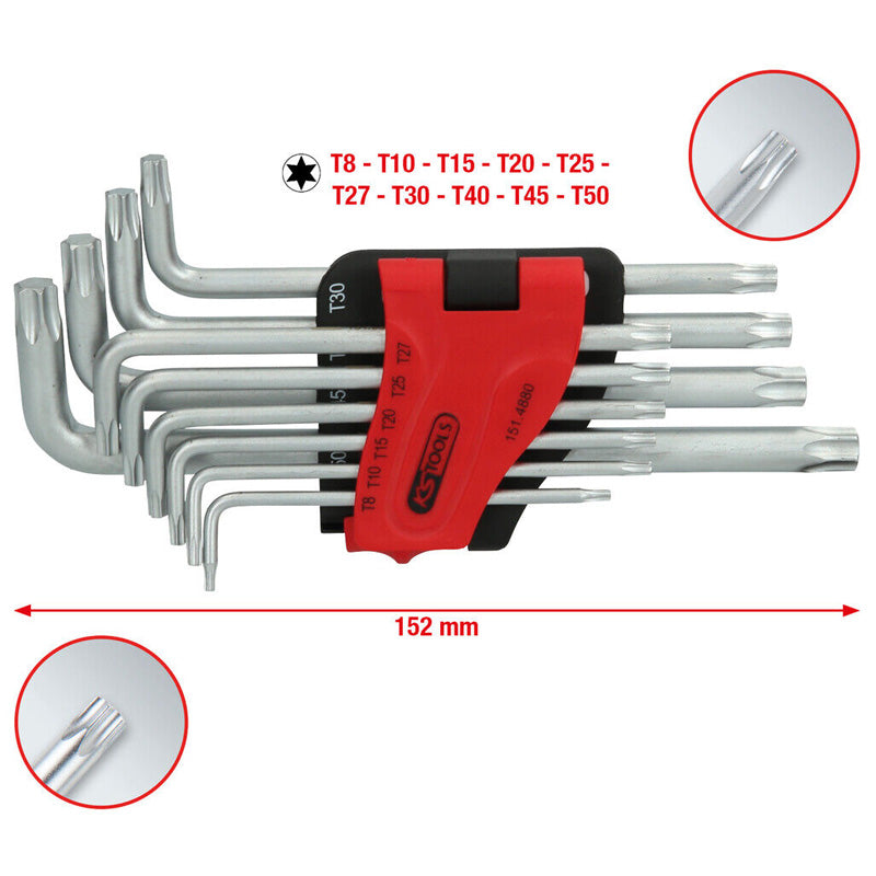 Jeu de 10 clés mâles longues TORX, T8 à T50  - KS TOOLS - 151.4880