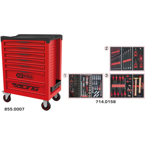 Servante RACING 7 tiroirs équipée de 158 outils  - KS TOOLS - 855.7158