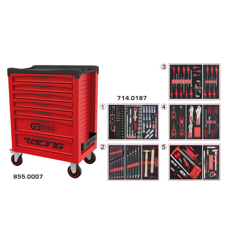 Servante RACING 7 tiroirs équipée de 187 outils  - KS TOOLS - 855.7186
