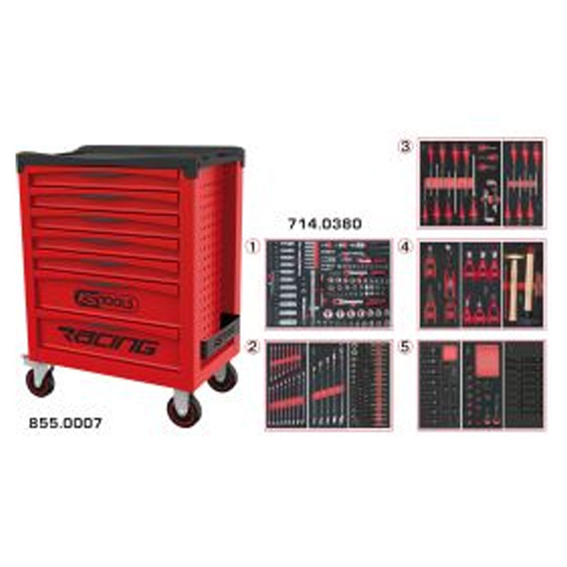 Servante RACING 7 tiroirs équipée de 384 outils  - KS TOOLS - 855.7380