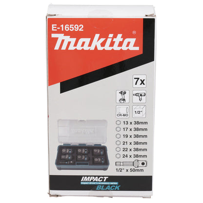 Coffret de 6 douilles MAKITA IMPACT BLACK + Adaptateur HEXA 1/4''E-16592