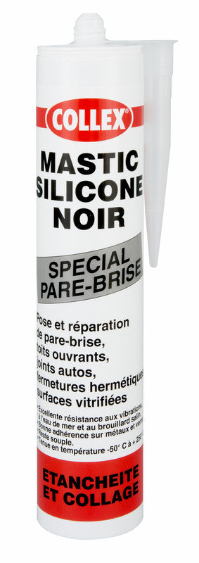 Collex Mastic GEB silicone noir spécial pare brise, toits ouvrants, joints autos 310ml
