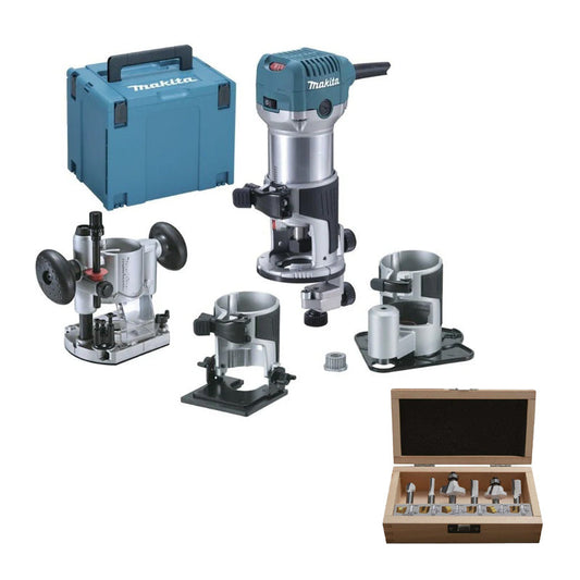 Pack affleureuse-défonceuse MAKITA RT0702CX3J + coffret fraises D-53540