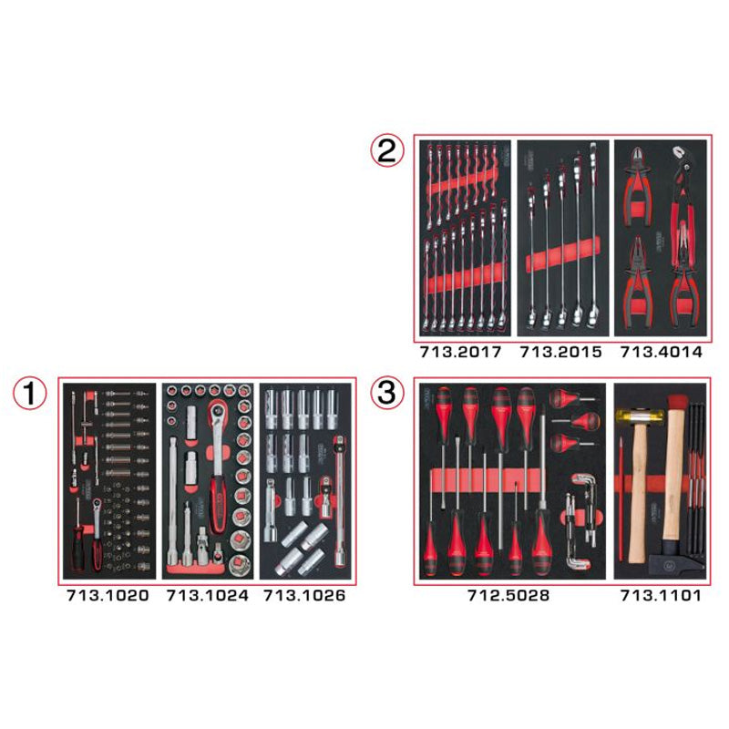 Composition d'outils 3 tiroirs pour servante, 158 pièces  - KS TOOLS - 714.0158