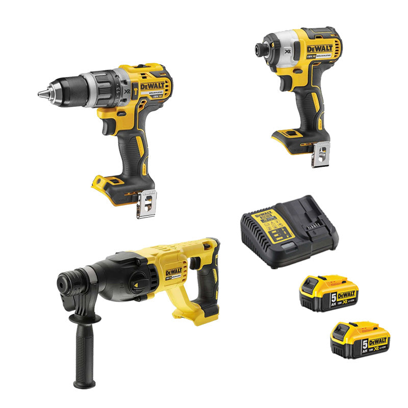 Pack 3 outils DEWALT Perceuse-visseuse à percussion + visseuse à choc +perforateur SDS-plus + 2 batteries + chargeur