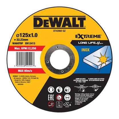 Disque à tronçonner l'inox 125x22,2mm, moyeu plat DEWALT