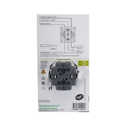 Double prise de courant 2P+T OVALIS SCHNEIDER S262089 avec terre 250V
