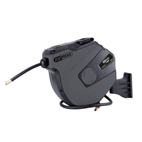 Enrouleur air et eau 3/8'' avec tuyau Ø10mm, raccord 1/4'' - 15m Gris  - KS TOOLS - 515.3470