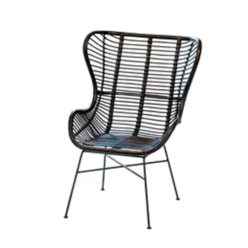Fauteuil papillon Victoria - 98 x 80 x 81 cm - métal & rotin - noir