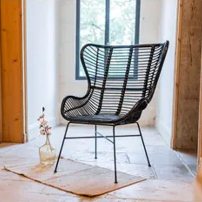 Fauteuil papillon Victoria - 98 x 80 x 81 cm - métal & rotin - noir