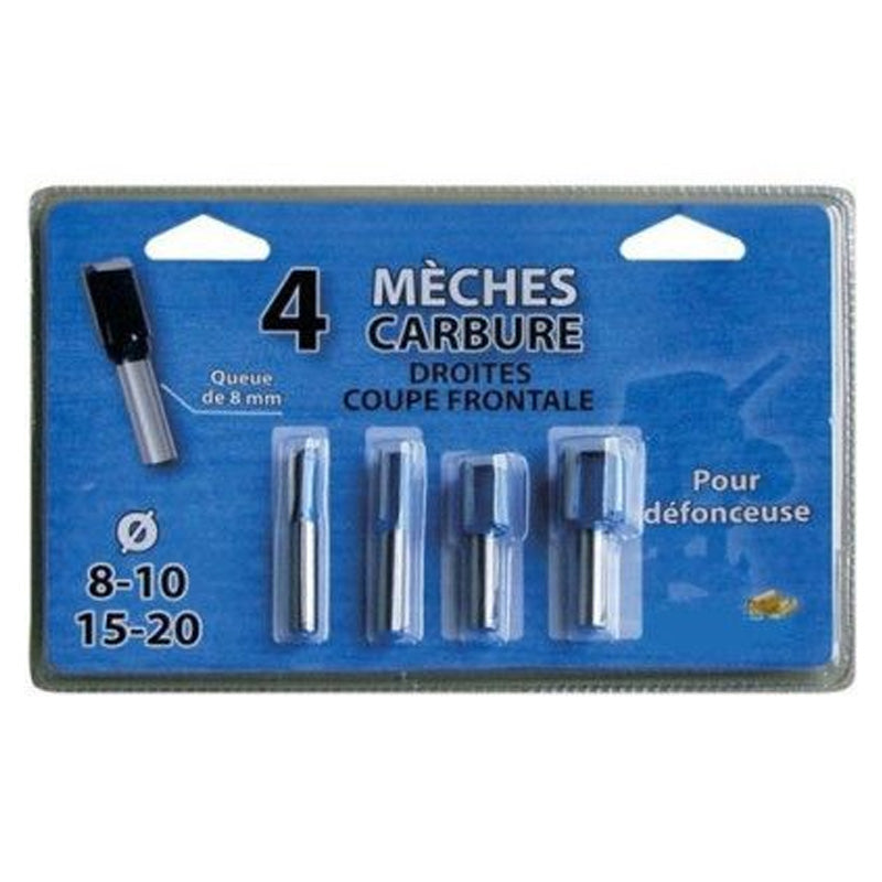 LEMAN lot de 4 mèches bois universelles droites carbure queue 8mm pour défonceuse