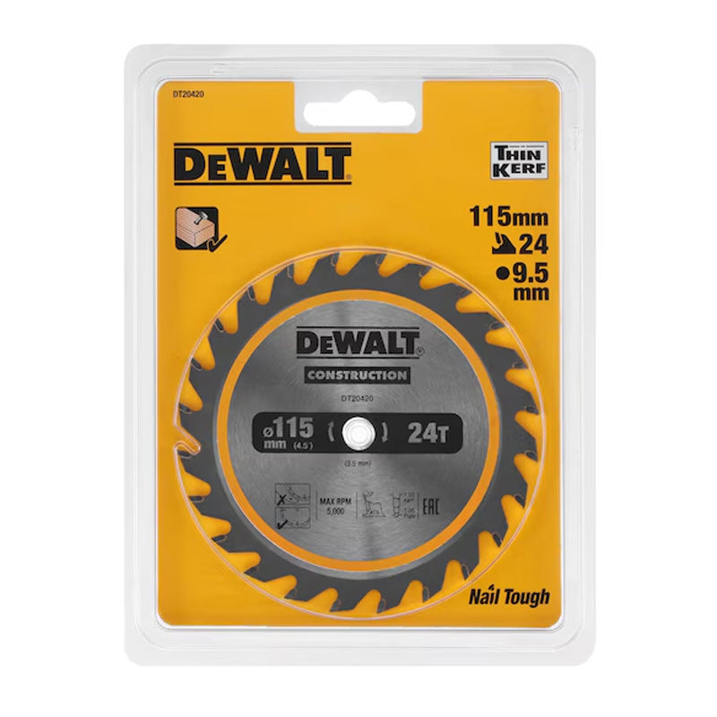 Lame de scie circulaire sans fil DEWALT DT20420-QZ Carbure Construction Ø115x9,5mm, 24 dents
