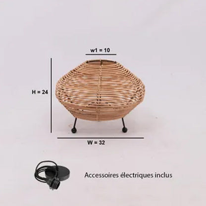 Lampe à poser Esteban en rotin - ⌀ 32 cm - marron