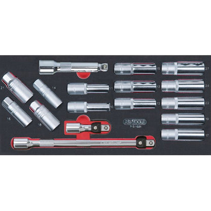 Module de douilles longues et accessoires 1/2'',  17 pièces  - KS TOOLS - 713.1026