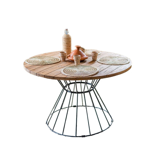 Table Paul - 4 à 6 places - 79 x 120 x 120 cm - metal & teck - bois & noir