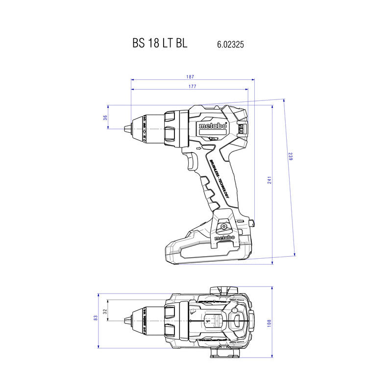 Perceuse visseuse sans fil 18V BS 18 LT BL METABO 602325890 (vendu sans batterie)