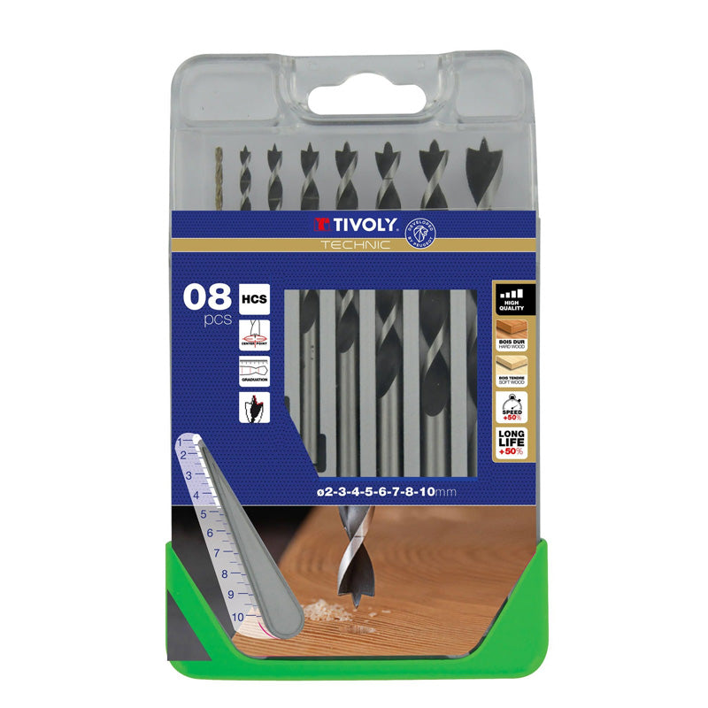 Tivoly   Coffret 8 forets bois 3 pointes gradués SLR Ø 2 à 10mm