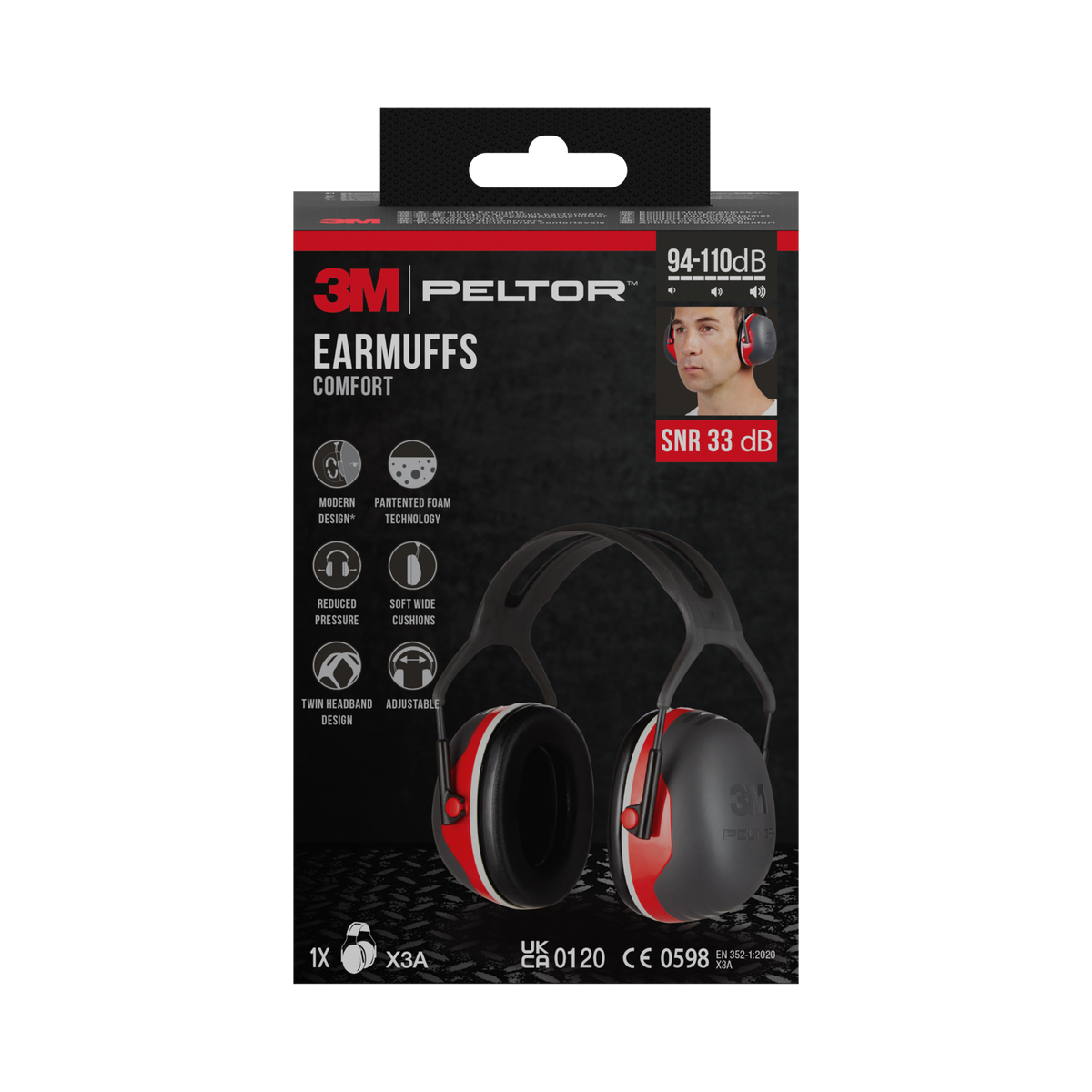 Casque de Protection Auditive Grand Confort 3M™ PELTOR™ X3 Rouge SNR 33 dB