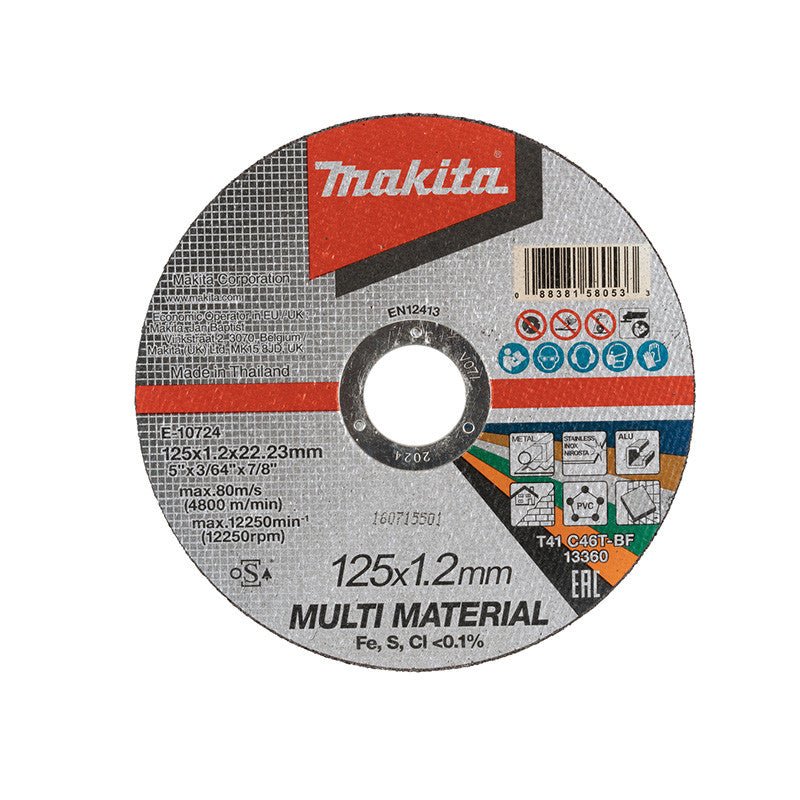 Disque à tronçonner mince 125 x 1,2 x 22,23 mm MAKITA E-10724, C46T, multi matériau