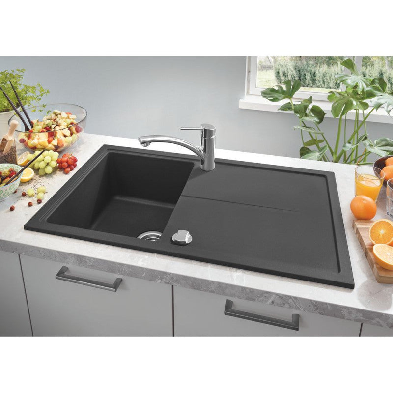 Évier K400 GROHE 31640AP0 1 bac + 1 égouttoir - 86 cm - noir granite