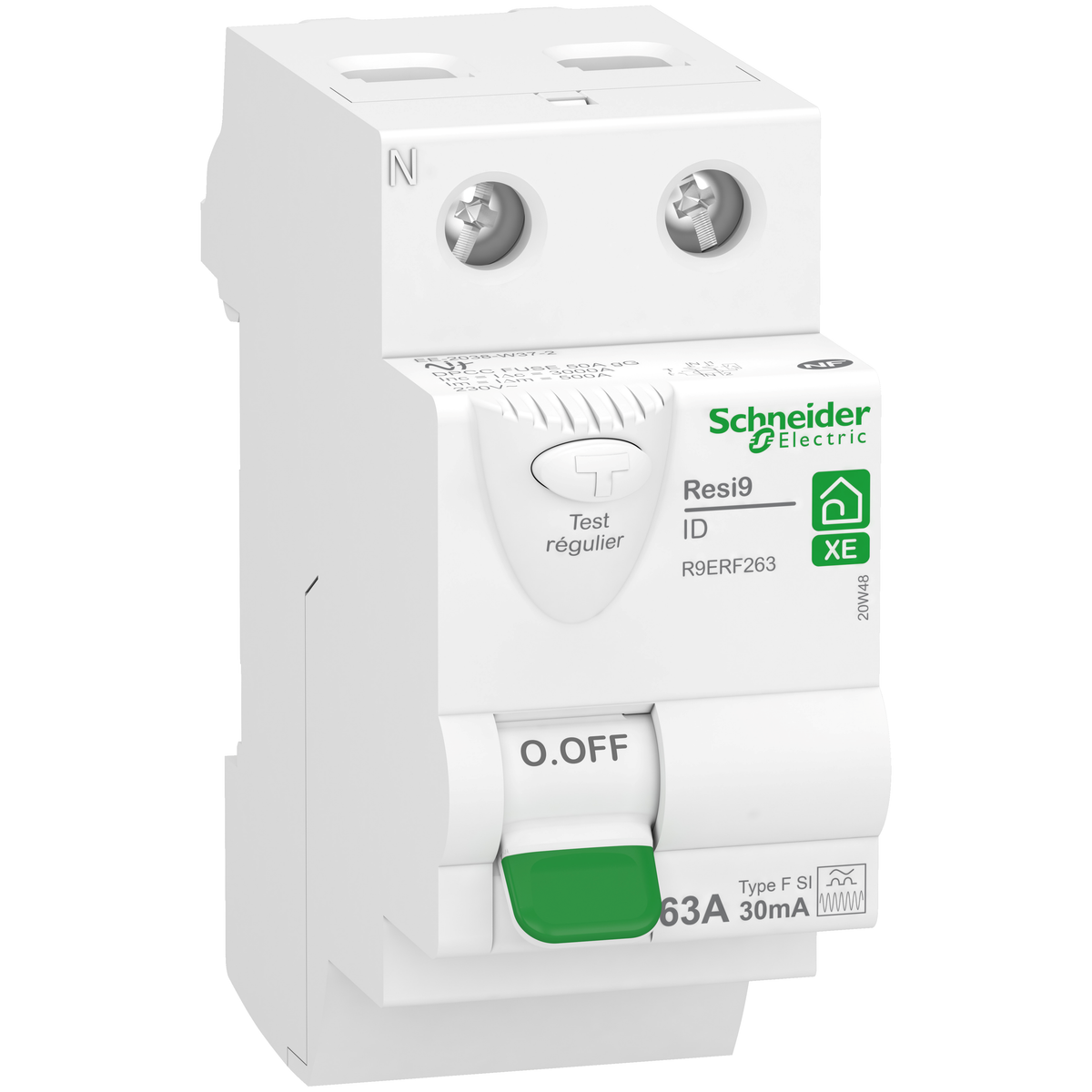 Interrupteur différentiel SCHNEIDER R9ERF263 63A 30mA type Fsi auto 230V Resi9 XE