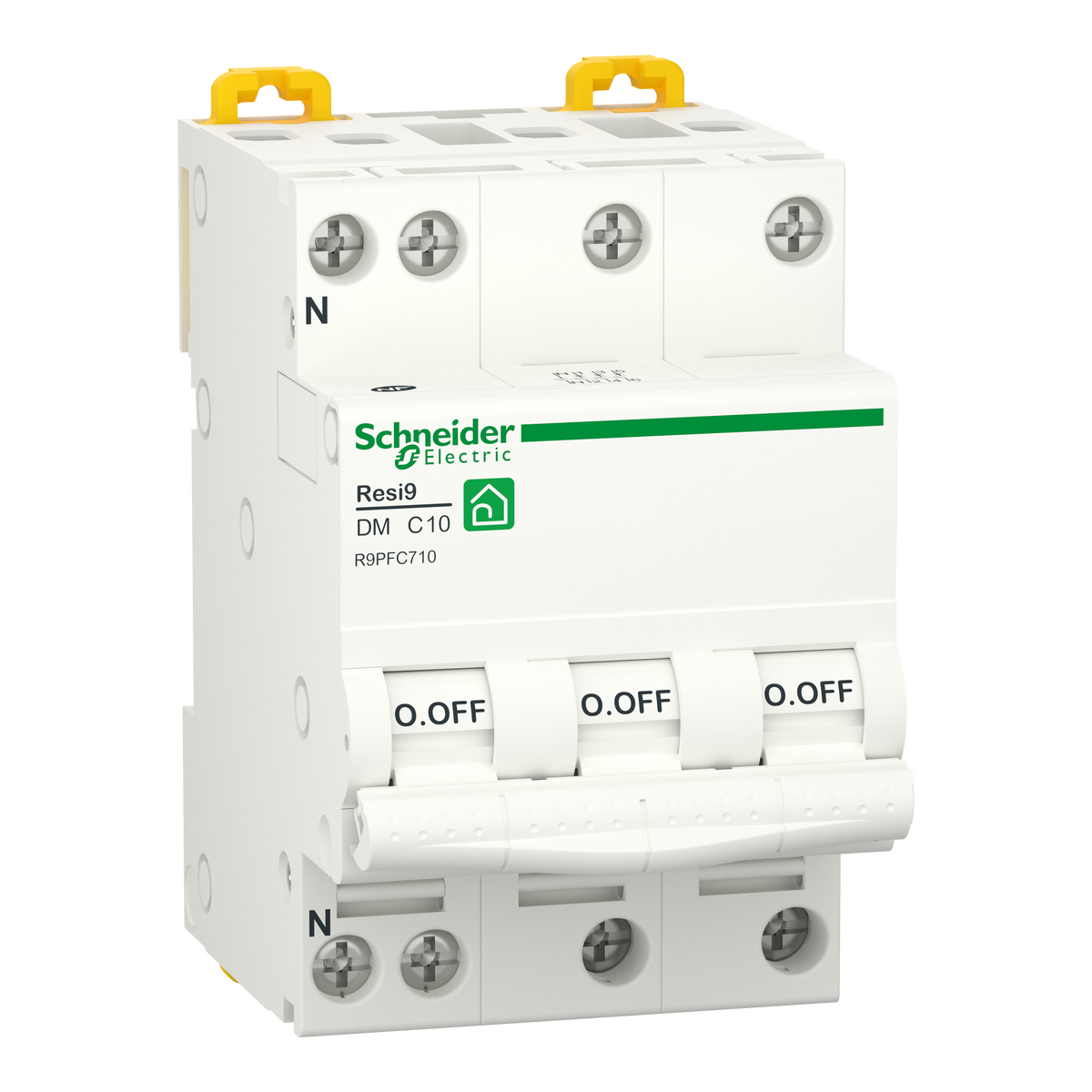 Disjoncteur tétrapolaire SCHNEIDER R9PFC710 10A courbe C 3kA 400V Resi9 XP