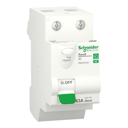 Interrupteur différentiel SCHNEIDER R9ERC263 63A type AC 30mA 1P+N embrochable Resi9 XE