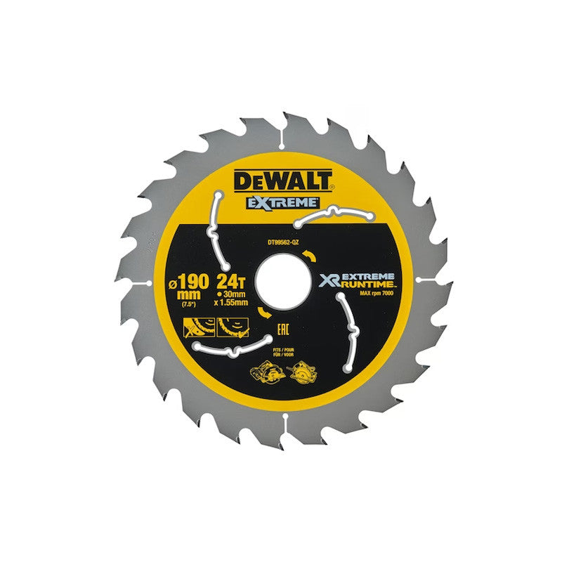 Lame de scie circulaire sans fil Carbure XR Runtime DEWALT DT99562-QZ 190x30mm 24T
