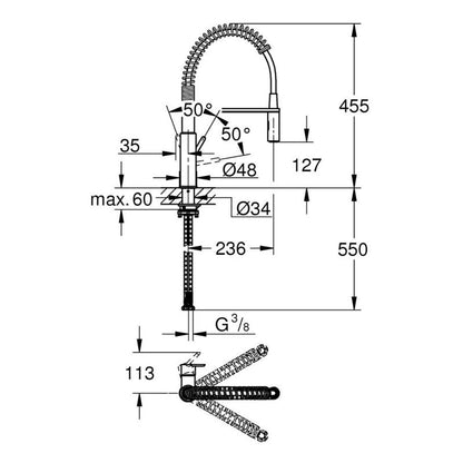 Mitigeur évier GET 360° GROHE 30361000 - col de cygne professionnel - douchette déclipsable - chromé