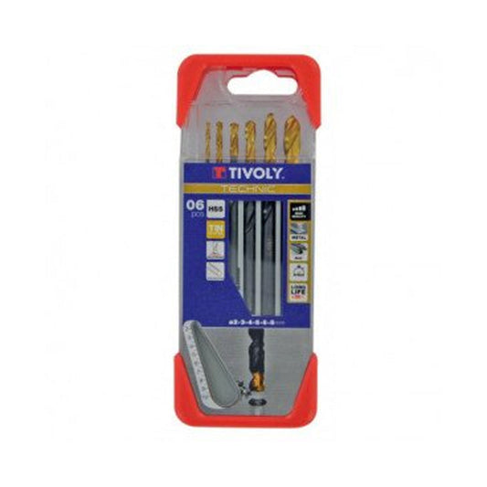 Tivoly   6 forets métaux HSS STEAM revêtus TiN taillés meulés pointe en croix queue à 3 méplats Ø 2 à 8mm