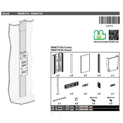 Kit goulotte SCHNEIDER R9HKT18 18M - 2 parties - corps - capot - cloisons - capot ERDF Resi9