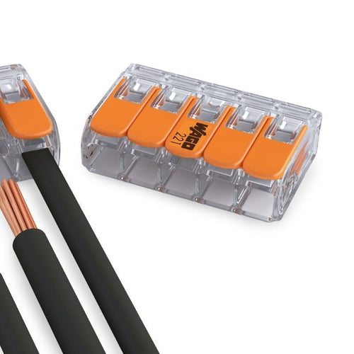 Pack de 50 bornes de connexion rapide à levier WAGO 5 entrées fil souple et rigide - S221
