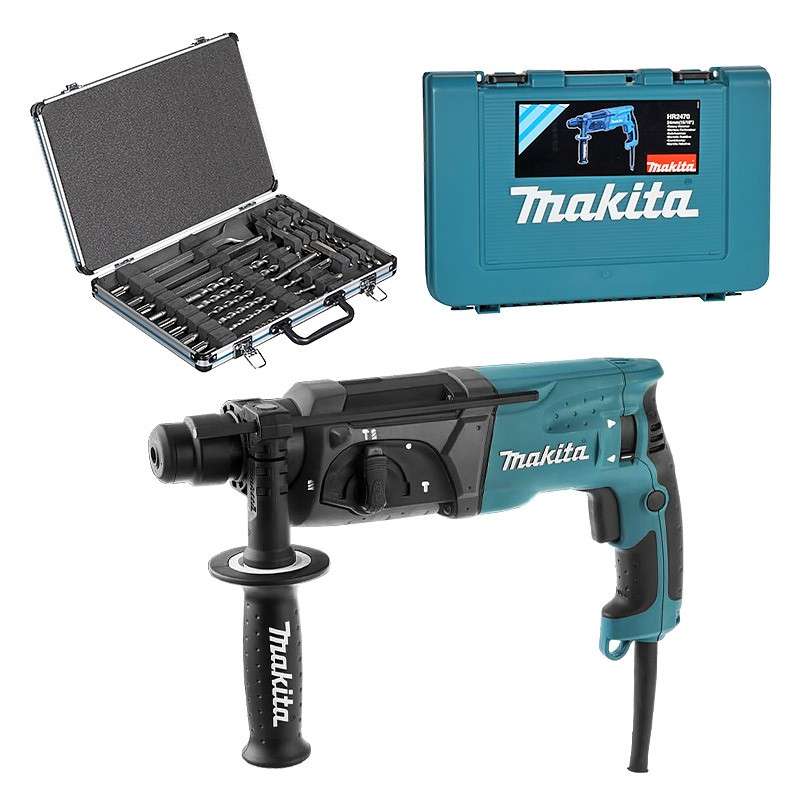 Perforateur burineur MAKITA HR2470 SDS-Plus 780W + Coffret 17 pièces D-42444
