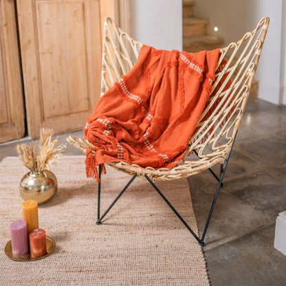 Fauteuil papillon Rose - 95 x 94 x 73 cm - metal & rotin - naturel & noir